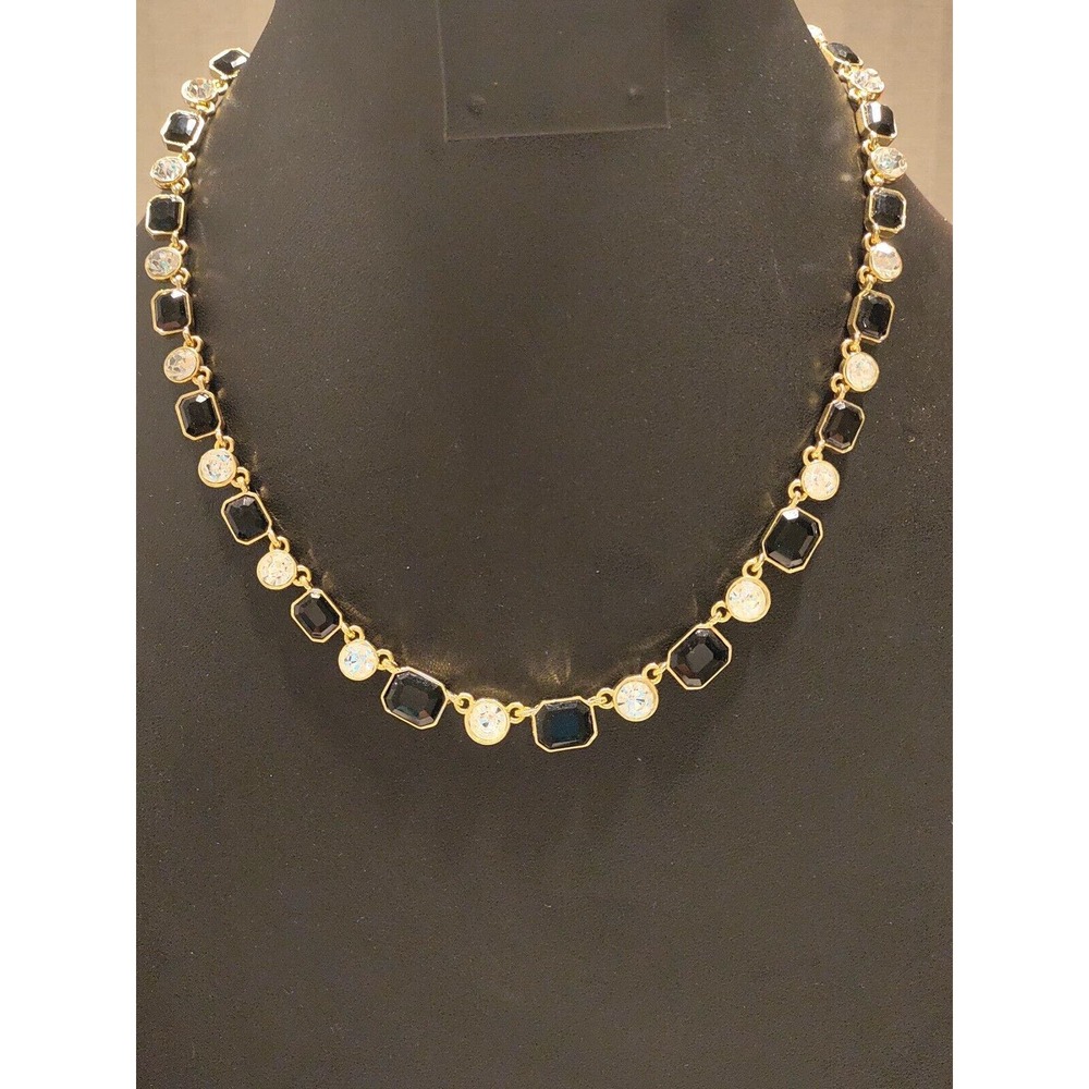 ANNE KLEIN BLACK ACRYLIC CABONCH WITH CLEAR RHINESTONES 16 1/2" 3" EXT